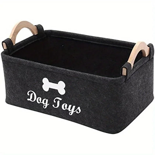 Caja de juguetes de fieltro para mascotas, organizador para juguetes de perros, cesta de almacenamiento, perfecta para mantener ordenados los accesorios de mascotas.