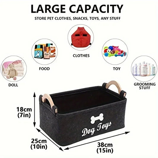 Caja de juguetes de fieltro para mascotas, organizador para juguetes de perros, cesta de almacenamiento, perfecta para mantener ordenados los accesorios de mascotas.