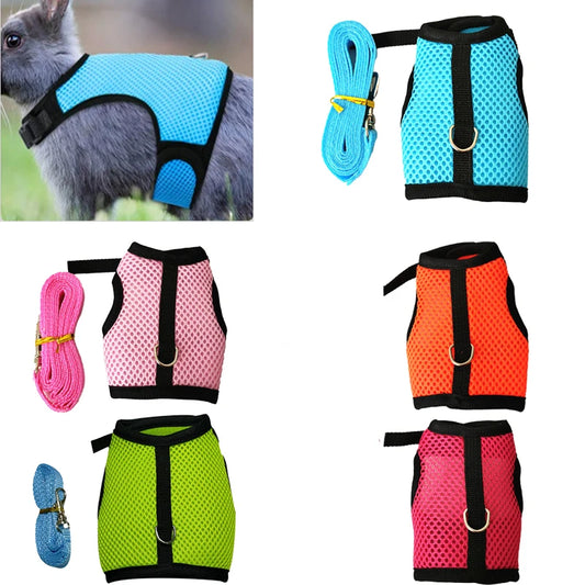 Accesorios para mascotas: arnés tipo chaleco para conejos con correa incluida, arnés de malla suave, adecuado para animales pequeños como conejillos de Indias, hámsters y conejos, accesorio cómodo y seguro.